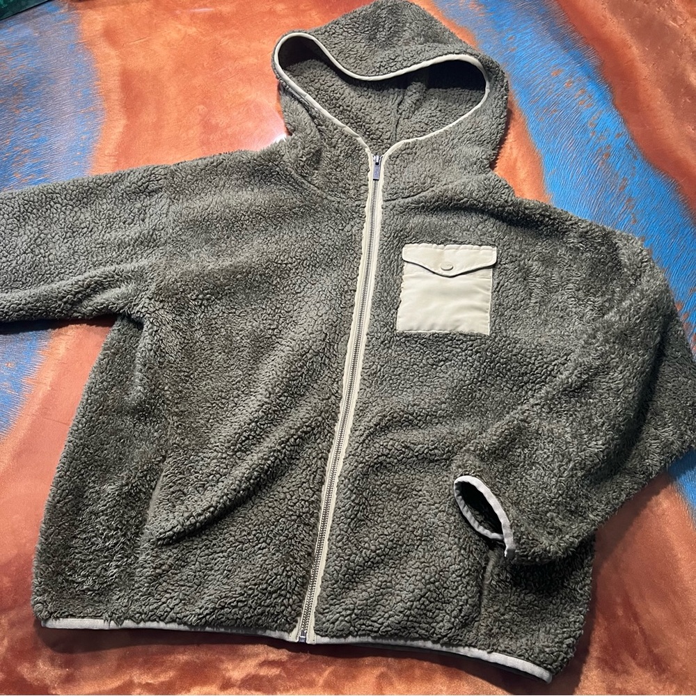 Ugg full zip thick Fleece hooded jacket Olive green small